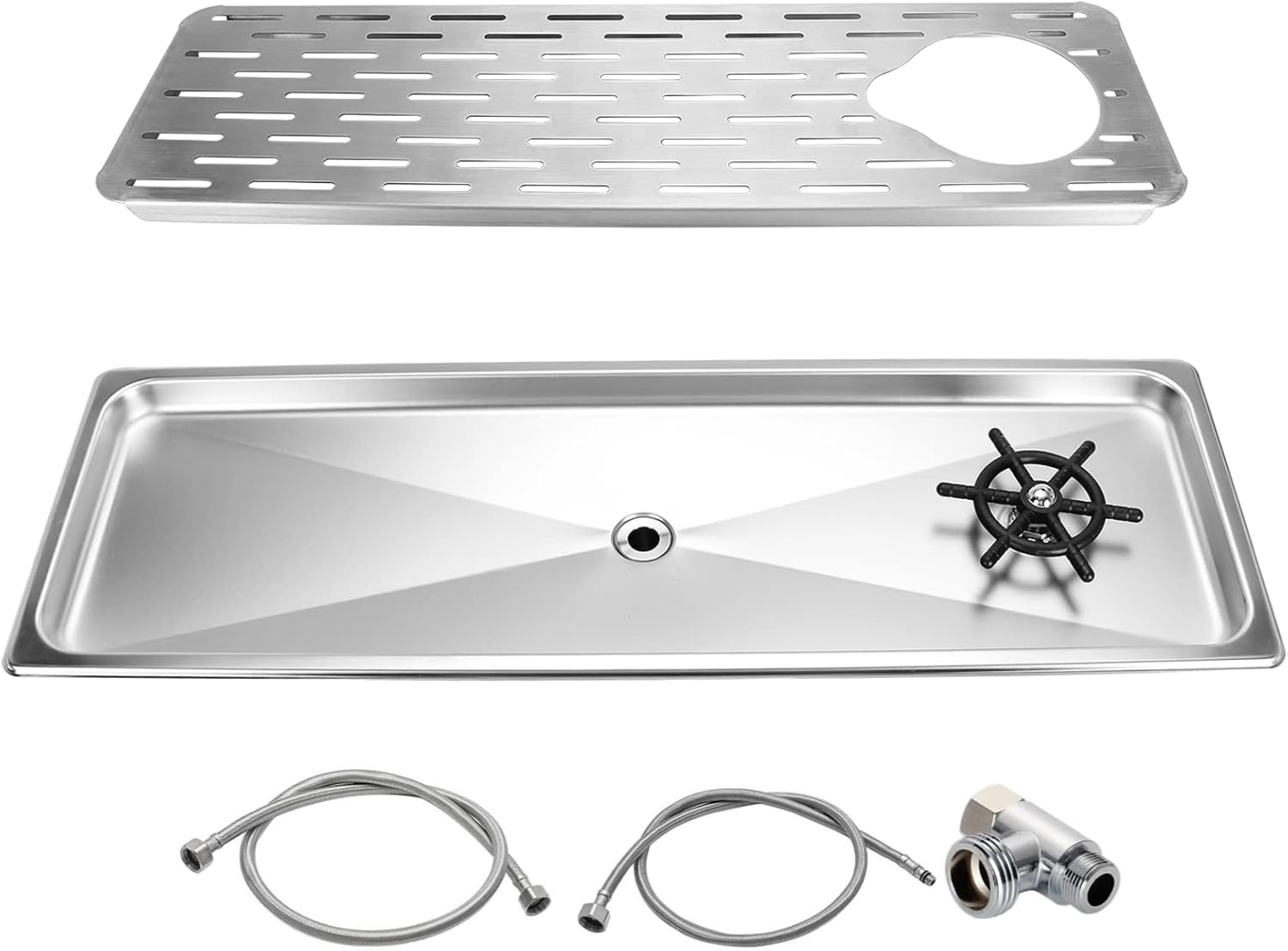 DIBTSA Pitcher Rinser,Stainless Steel Commercial Glass Washers, Countertop Bar Glass Rinser Sink, Extra Large Silver 25.59 x 8.43 x 1.18 inches