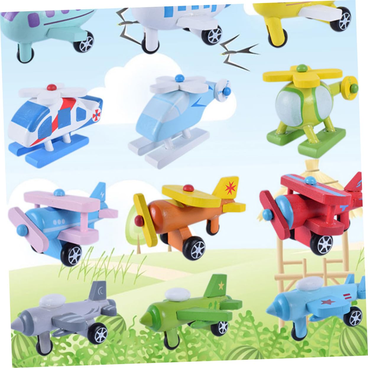 SOIMISS 12 Piezas Juguete de Madera para Mini Aviones Educativos Coloridos de Infantiles para Aprendizaje y Diversión