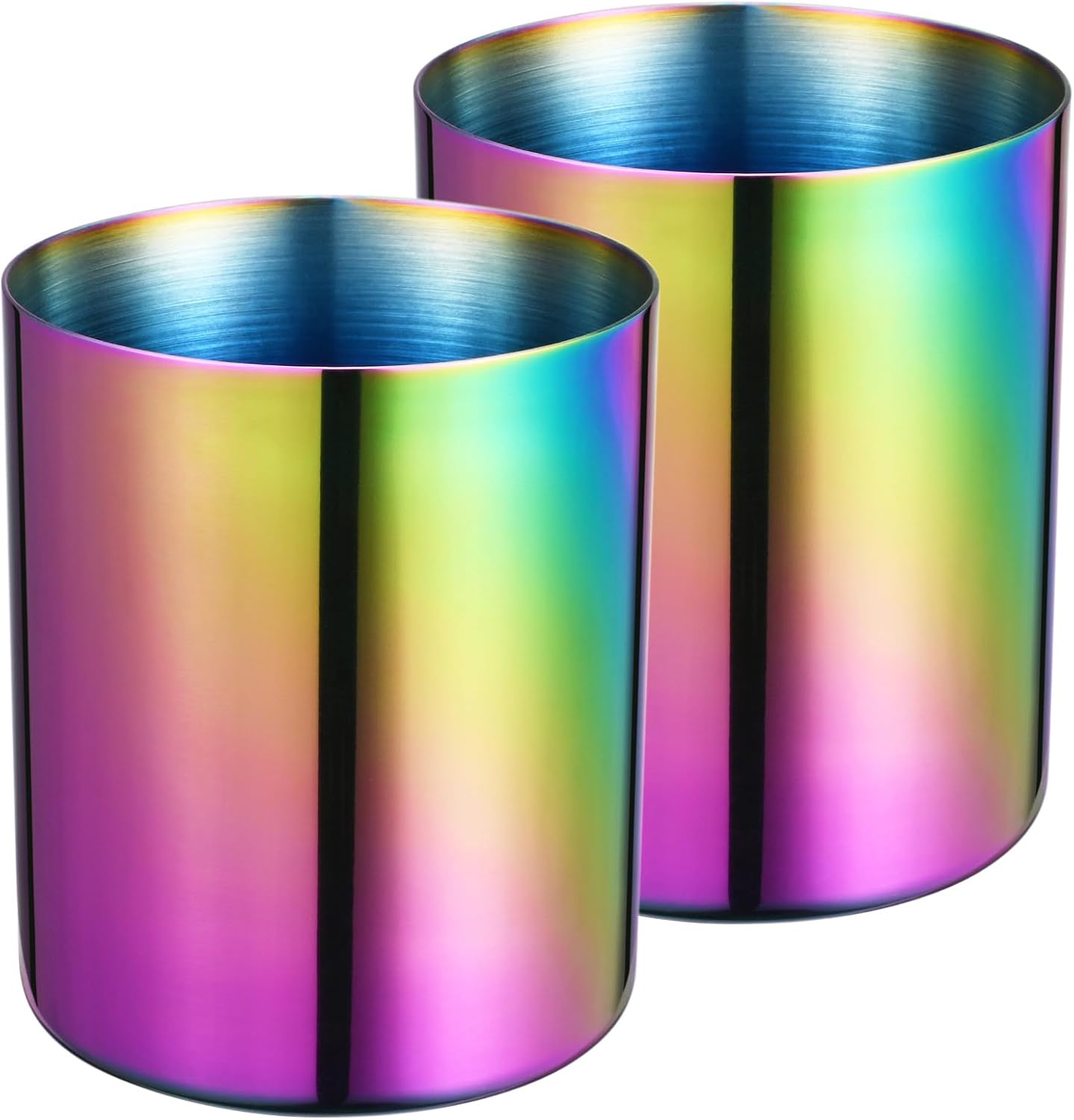 Set of 2 Rainbow 304 Stainless Steel Mirror-Polished Round Pen Holder – Nordic Style Pencil Cup & Makeup Brush Organizer for Office, Home, Kitchen, Bathroom, and Vanity