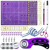 Nicecho Rotary Cutter Set,Sewing Quilting Supplies,45mm Fabric Cutters,A3 Cutting Mat for Sewing,Acrylic Rulers,Scissors,Exacto Knife,Clips,Beginners Sewing Accessories,Fabric Cutter Kit