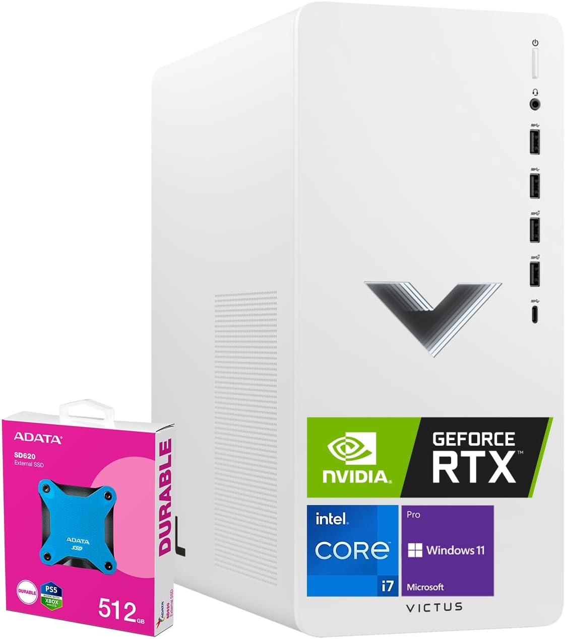 HP Victus Pro 15L i7 RTX 4060 Premium Gaming Desktop, Intel i7-14700F, GeForce RTX 4060, 3D Modeling, 32GB RAM, 2TB SSD, Wi-Fi 6, DP Port, Type-C, Windows 11 Pro, Bundle with ADATA 512GB External SSD