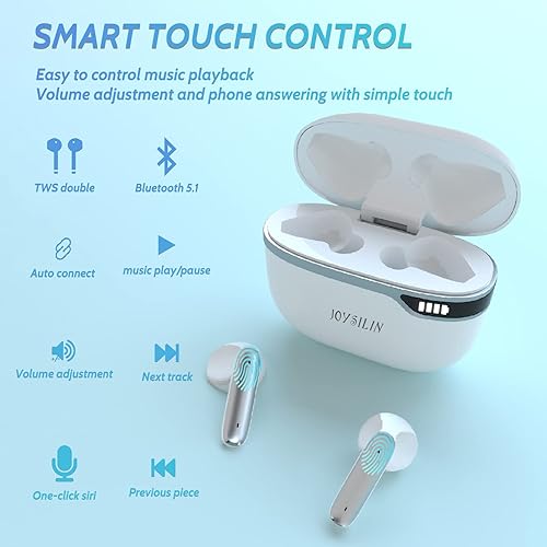 Miniatura 4 de JOYSILIN Auriculares inalámbricos verdaderos auriculares Bluetooth intraurales micrófono integrado con funda de carga inalámbrica bucle de 36 horas