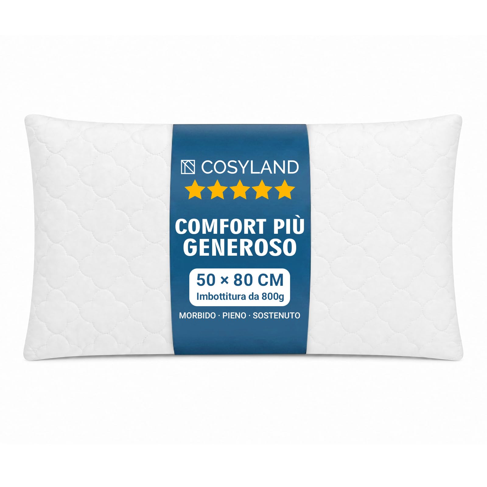 COSYLAND cuscini letto 2 pezzi, cuscini trapuntati con imbottitura 700 g in fibra 7D, morbidi e traspiranti, altezza regolabile, supporto soffice, bordi rifiniti(50 x 80 cm)