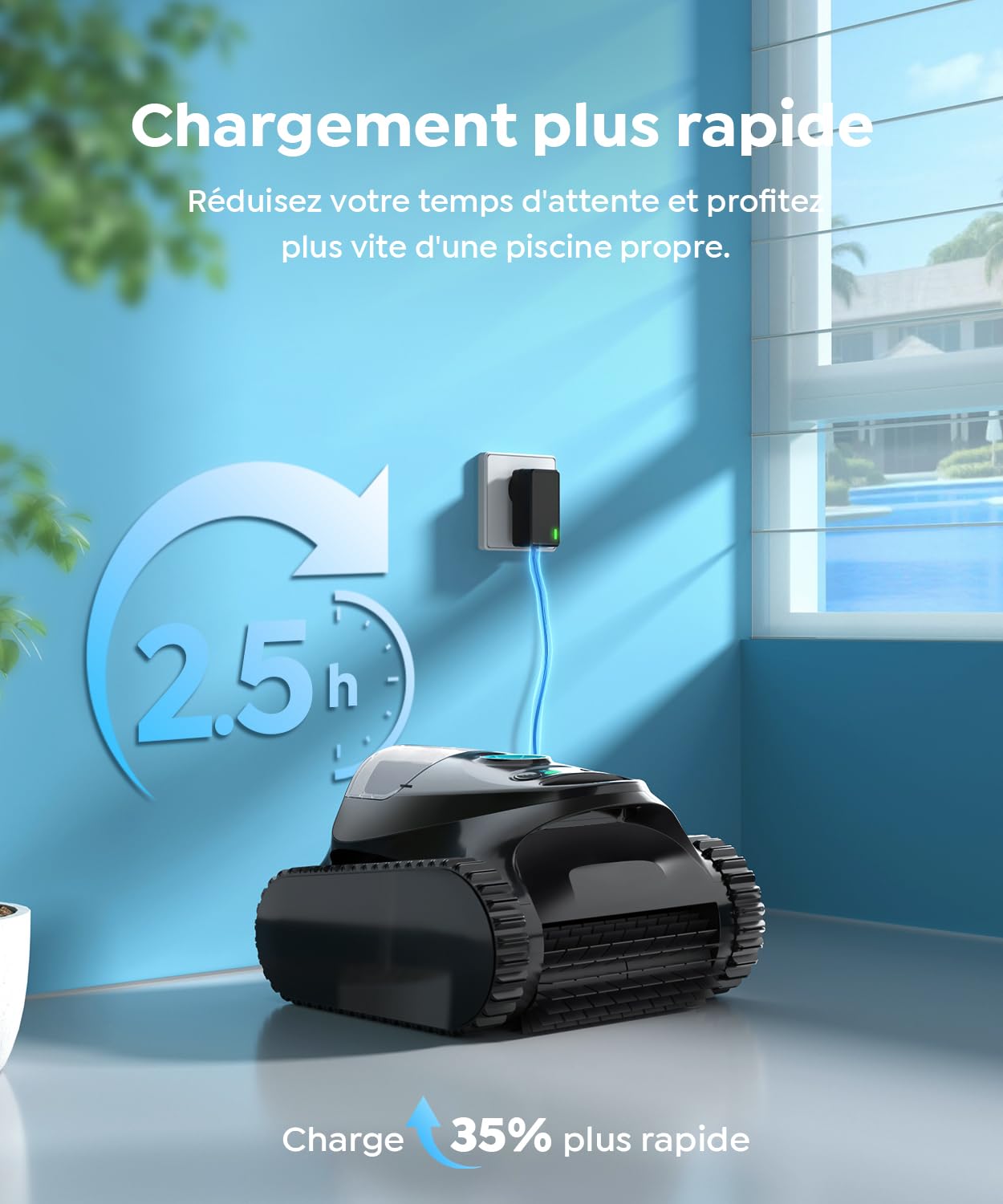 C1 Robot de Piscine Fond et Parois, Double Filtre, Robot Piscine sans Fil, 7 Modes Nettoyage, 170-180 Min d'Autonomie, Puissant Aspirateur pour Piscines jusqu'à 150 m²,Bleu Minuit