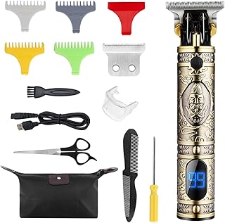 Máquina de cortar cabelo masculina com tela de LCD Máquina de barbear sem fio Kit de corte de cabelo Aparador de barba Aparador de lâmina em T Aparador de barba elétrico USB Tesoura pente chave de Máquina de cortar cabelo masculina,Aparador de barba,Aparador de barba elétrico,Conjunto de penteado para corte de cabelo,Kit de corte de cabelo Brown