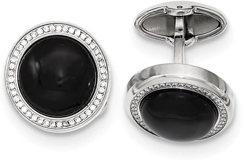 Stainless Steel CZ and Onyx Circle Cuff Links