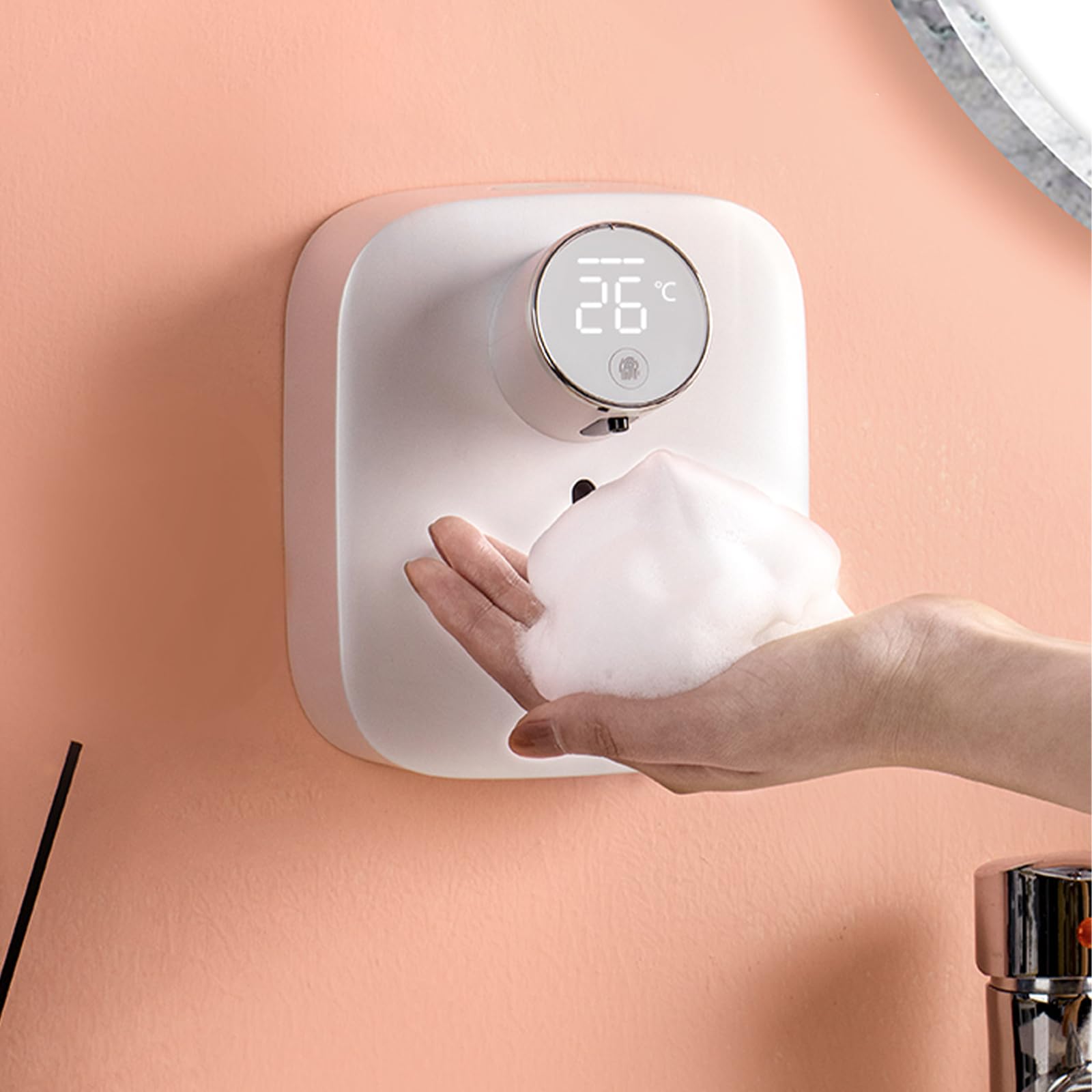 Automatic Soap Dispenser Touchless,Soap Dispenser for Kitchen Sink,Foaming Soap Dispensers-Rechargeable, Adjustable Foam Volume with Digital Display &amp; Temperature Monitoring (White)