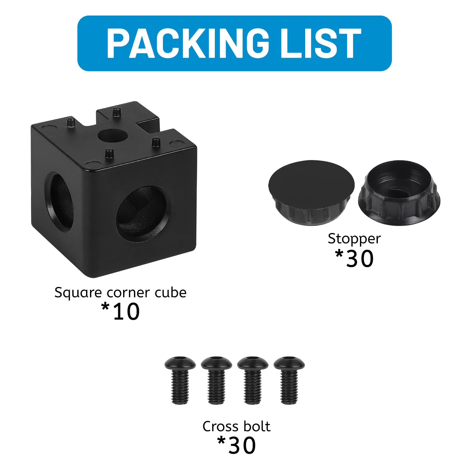 DBREAKS 10 pezzi 30x30 connettori angolari 3-Way Corner Cube, Profilo in alluminio 30x30 Accessori con viti e dadi, supporto angolare 3D per profilo estruso, nero