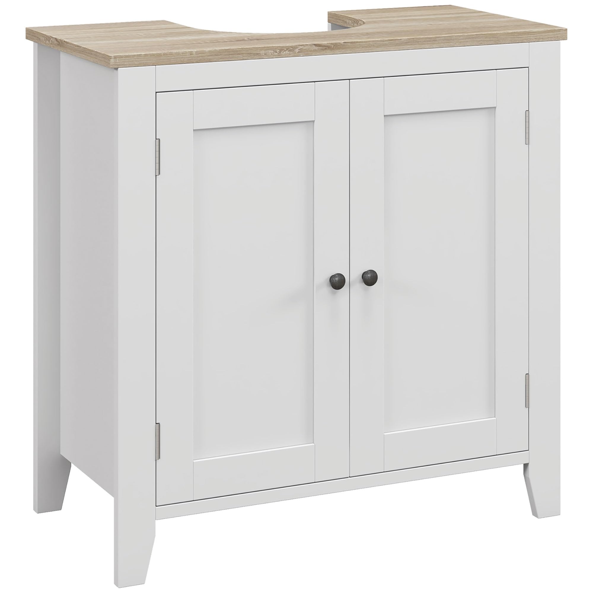 kleankin Mueble bajo Lavabo Mueble de Baño con 2 Puertas y Estante Ajustable Armario de Baño para Lavabo con o sin Pedestal Estilo Moderno 60x30x60 cm Blanco