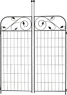 MTBSUPPLY 44x36 Inch Black Steel Decorative Garden Fence Gate with 8 Leaves - Heavy Duty Metal Wire Border