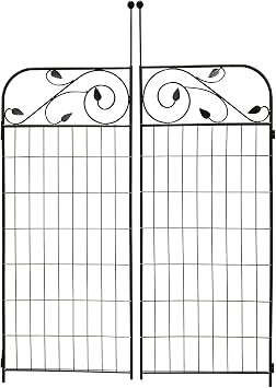 1 Pack 44 Inches x 36 Inches Black Coated Steel Decorative Garden Fence Gate with 8 Leaves, Heavy Duty Metal Wire Border Gate