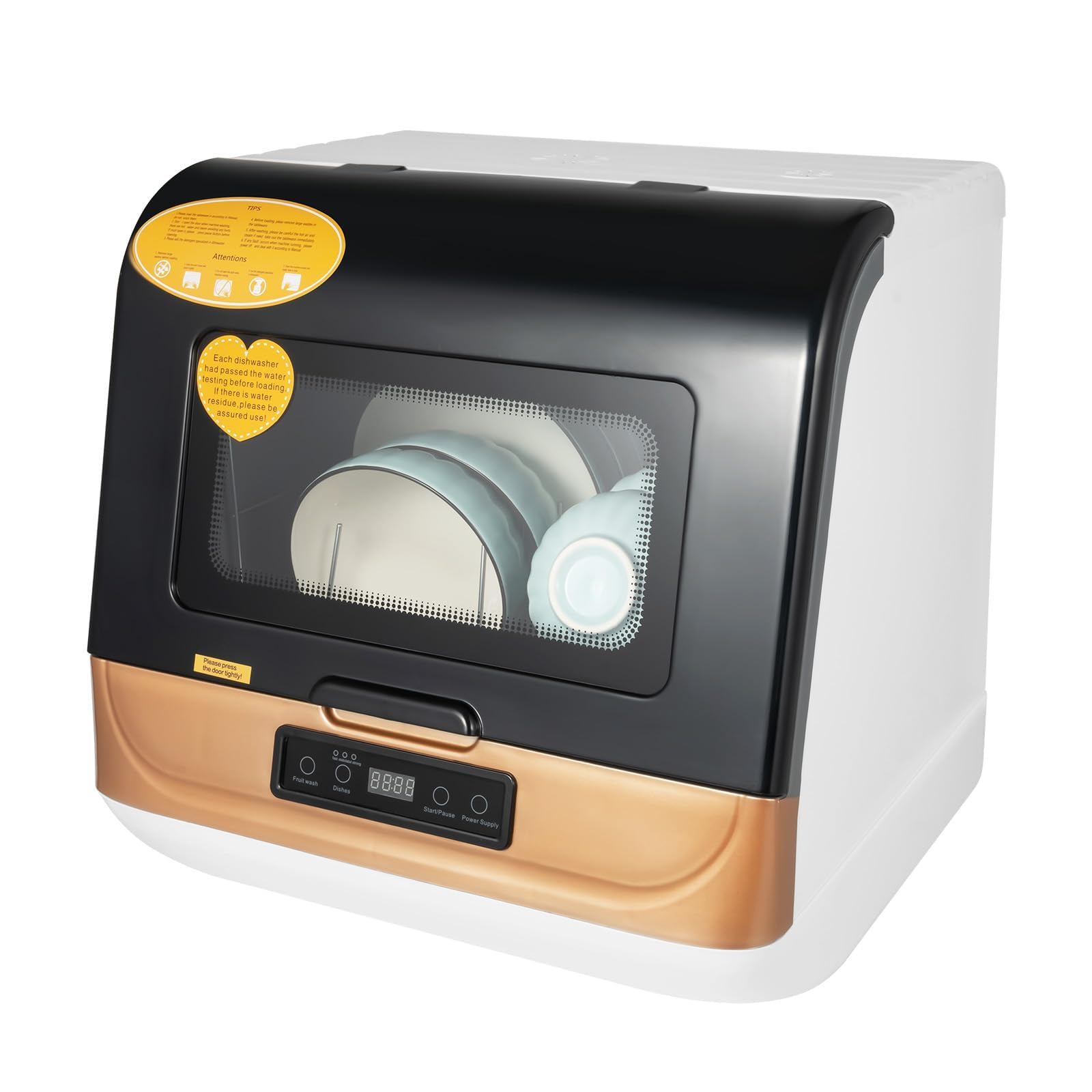 HTONVK Dishwasher, Tabletop Dishwasher, Portable Dishwasher With Water Tank, Mini Dishwasher With 5 Programs, Dishwasher With 360° Double Spray, Air Drying Function