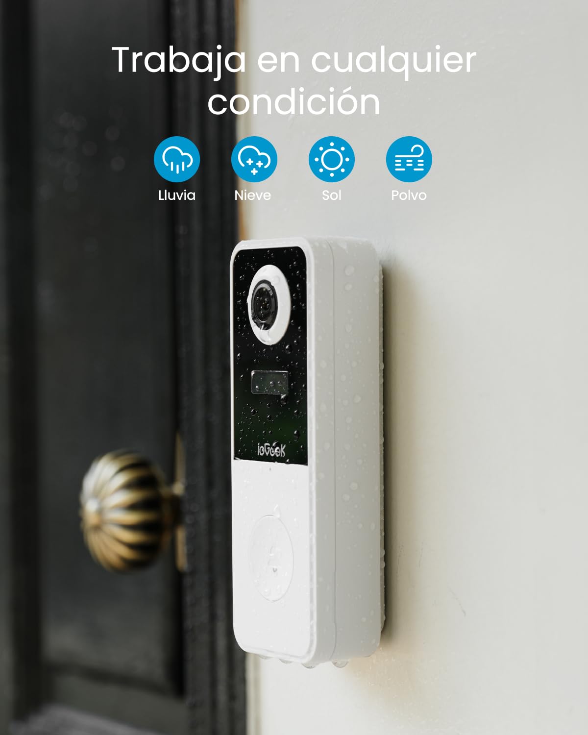 ieGeek Timbre Inalámbrico Exterior Impermeable con Cámara 180° Fisheye, 2K Videoportero WiFi, Detección Humana IA, Impermeable ip65, Zona Personalizable, Compatible Alexa, Visión Nocturna, 2.4 GHz