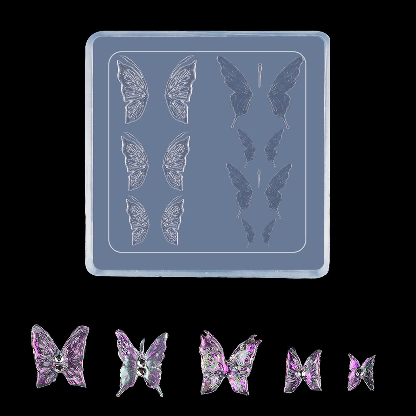 Moule à ongles en silicone pour motifs 3D en relief Rose et papillon Outil de création de breloques Outil de manucure Embellissement Outil