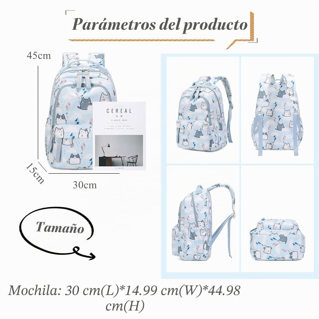 Mochilas para niñas con estampado de gatos o margaritas, mochilas escolares casuales resistentes al agua