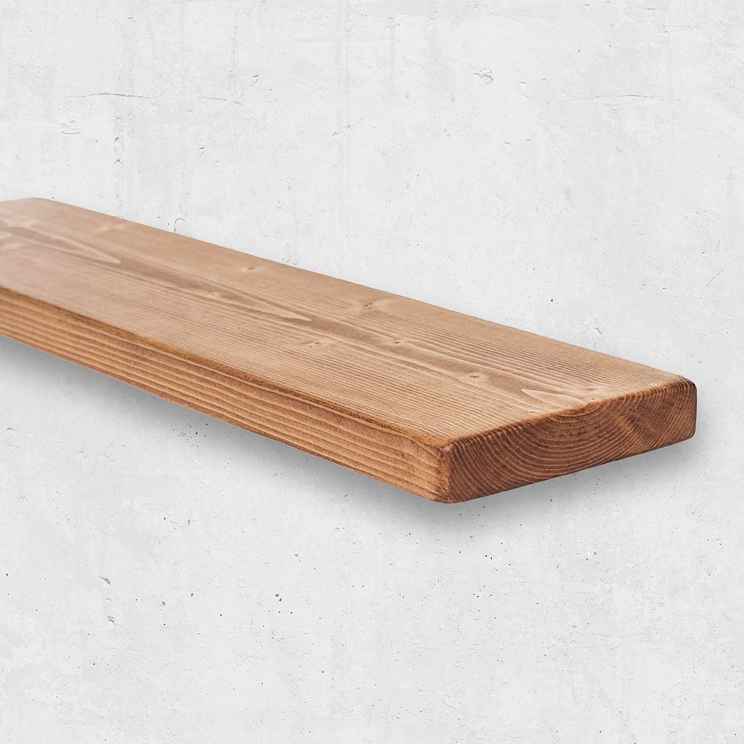 Flat Rustic Floating Shelf 9x2 inches, 230cm long - Antique Pine Finish Reclaimed Wood Floating Shelves for Wall Decor, Rustic Wooden Shelves for Bedroom, Living Room, Kitchen, or Bathroom