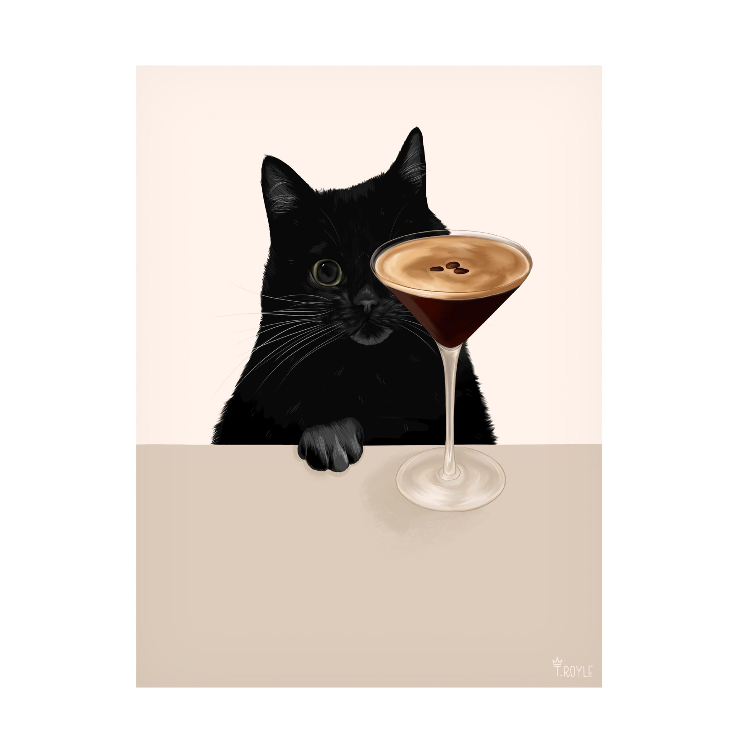 Trademark Fine Art Canvas Wall Art - Tara Royle Espresso Martini Cat Wall Art for Living Room Bedroom
