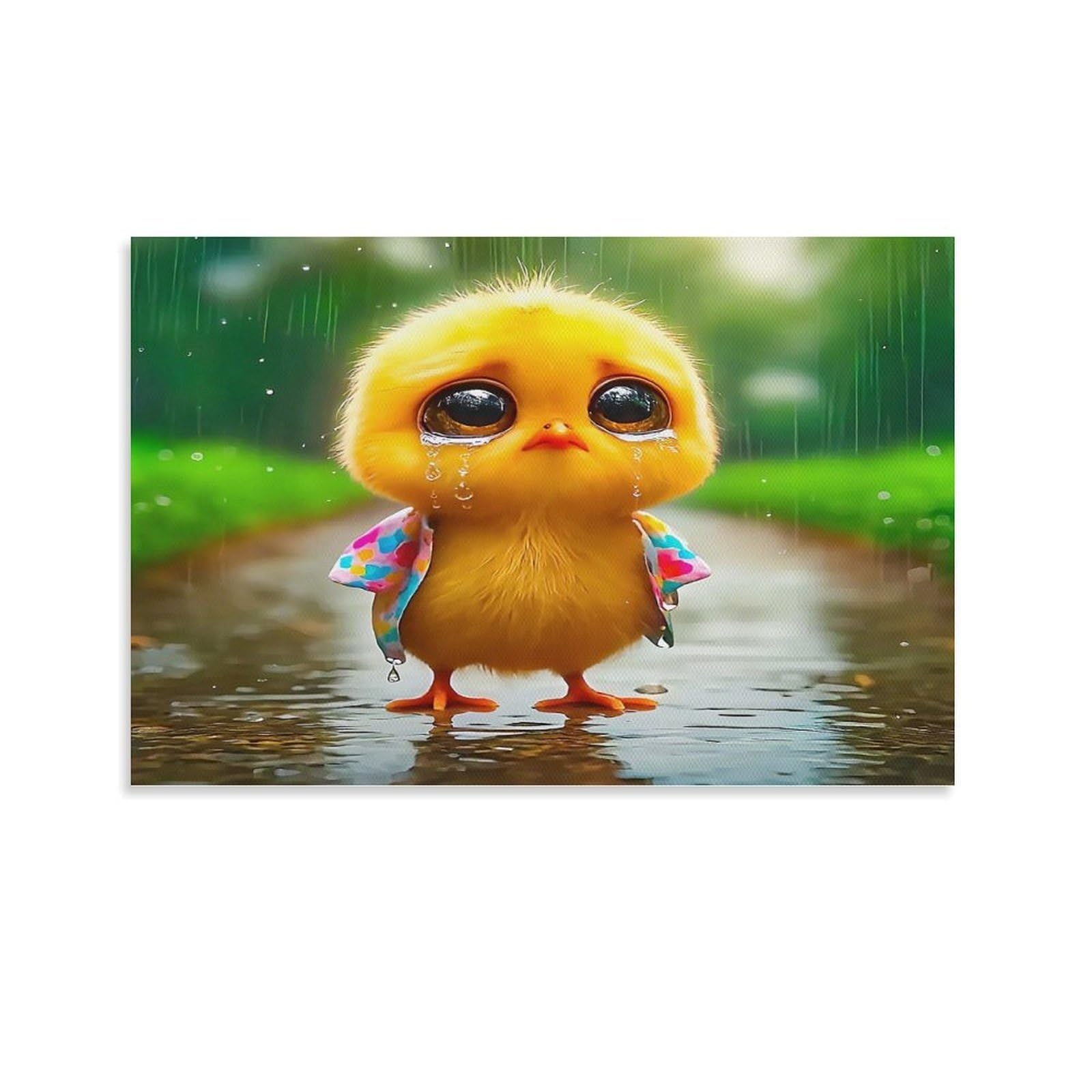 CPLVKWRQJ Cute Duckling 1 Piece Sad Chick Rainy Forest Colorful Shirt Canvas Print - Office Wall Art Fade Resistant Wall Focal Art Statement Piece 12x18inch(30x45cm)