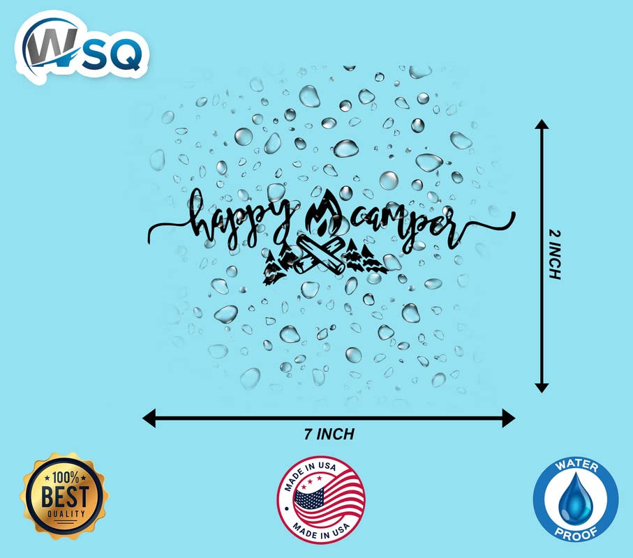 Image of WSQ Happy Camper Vinyl Decal Sticker - 7 inch Waterproof Camping Stickers Decals for Cars Campers Trailer Trucks Laptop Waterbottles Hardhat Windows Motorcycle Vehicles Accessories