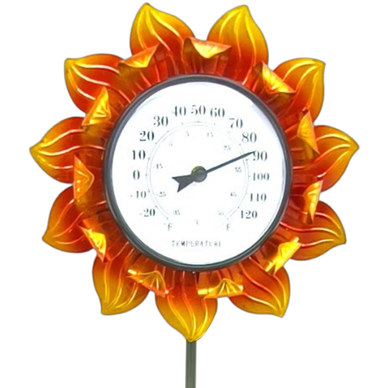 Termometro da esterno con picchetto in metallo, 102 cm, facile da montare | termometro decorativo da parete a forma di girasole, calibrato automaticamente, per interni ed esterni, decorazioni per patio