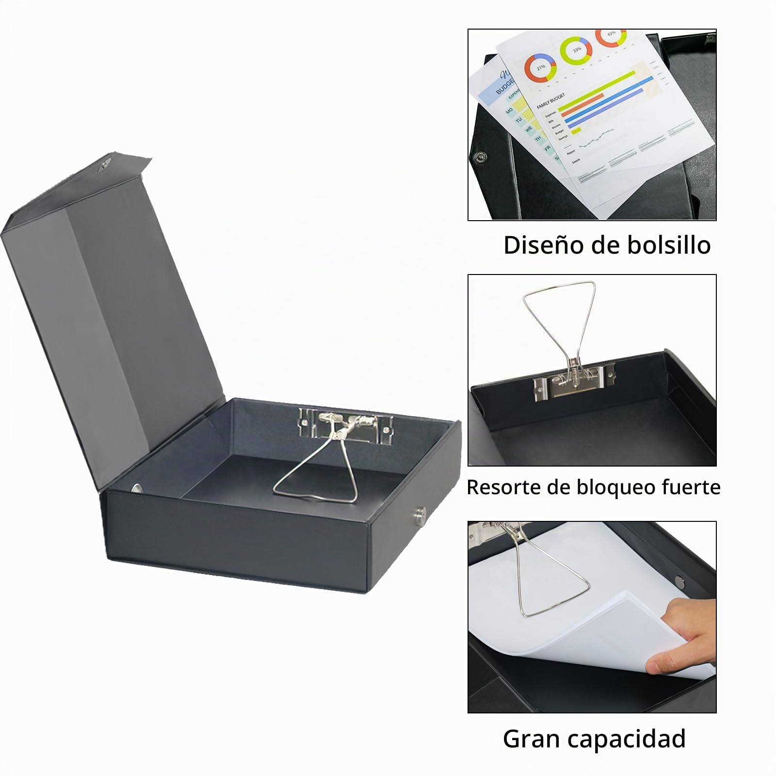 6 Piezas Cajas de Archivos con Pinza,Lomo 65 mm,Negro | Caja Archivador,Caja de Documentos A4 para Oficina