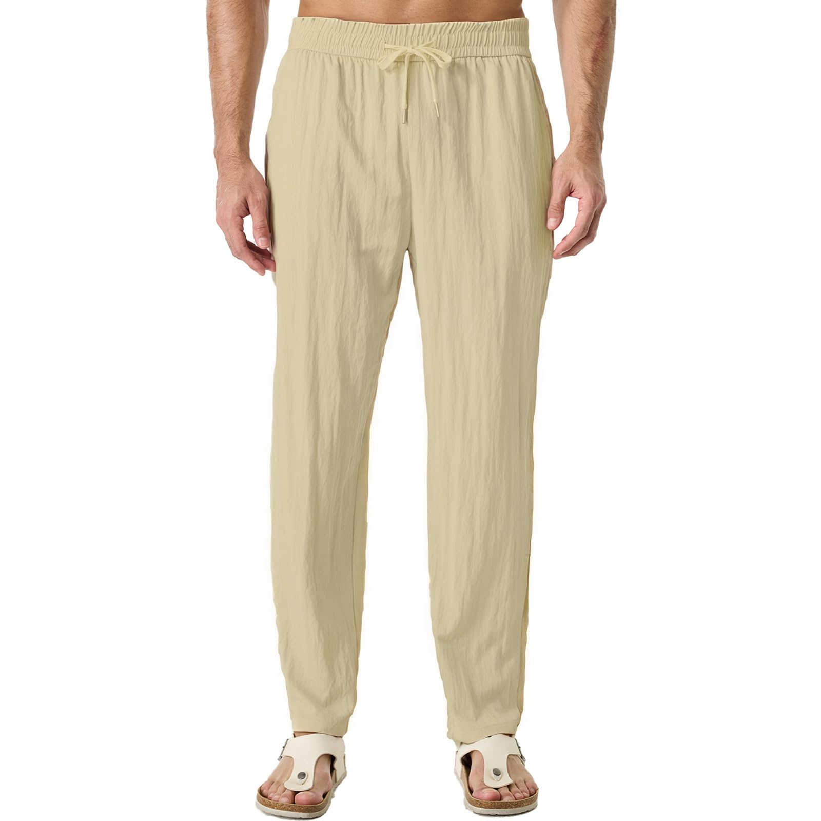SEAYIJIA Hosen Herren Lang Leichte Sommerhose Loose Fit Freizeithose mit Taschen für Urlaub Strand Hose mit Kordelzug