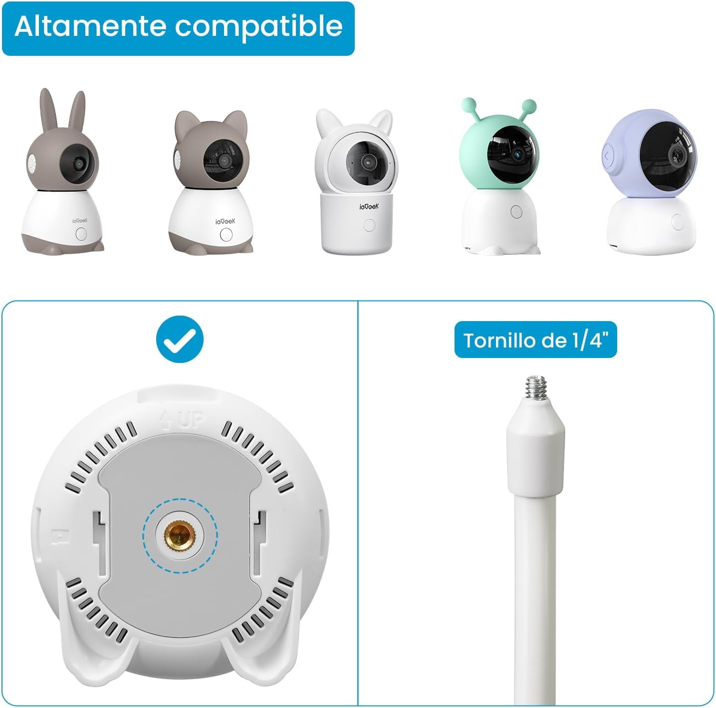 ieGeek Soporte Camara Vigilancia Bebe, Soporte Vigilabebes Universal para Cunas Bebe con Tornillo 1/4", Compatible Camara Baby 1T, Baby 4, y Otros Mayoría de Monitor Bebes