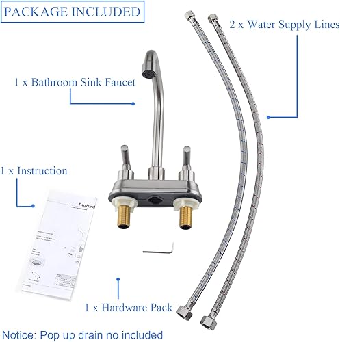 Miniatura 6 de Zexzen Grifo de lavabo de baño de 2 manijas de níquel cepillado, grifo de lavabo de baño central de 4 pulgadas, grifo de baño de 3 agujeros con dos