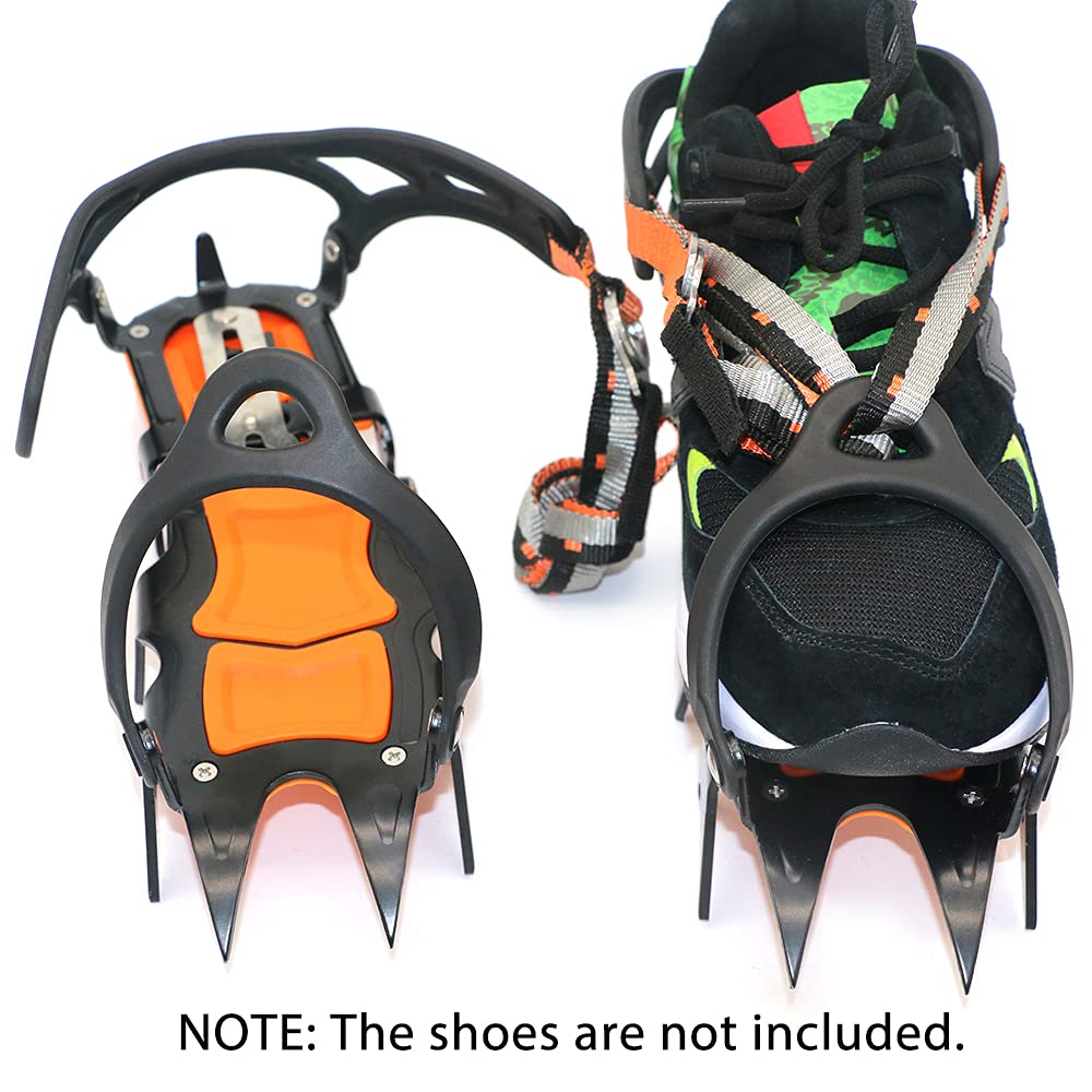 Crampons à 12 Dents pour Chaussures de Glace avec Sangles Réglables, Crampons de Traction sur Neige pour l'escalade, Le Ski Alpinisme, la Randonnée sur Glacier et Plus Encore, US