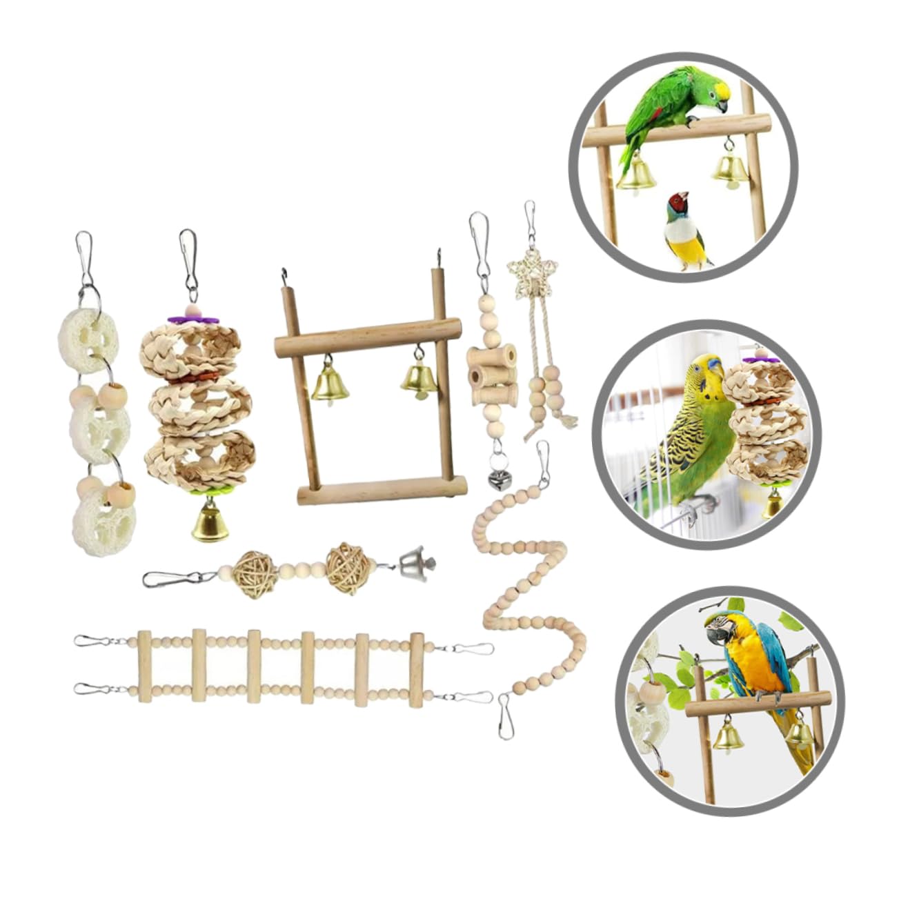 BESPORTBLE 2juegos Percha De Madera para Pájaros Juguete De para Periquitos y Loros Escalera De Masticar Accesorio Interactivo para Jaula