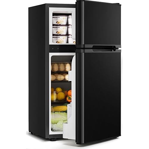 3.2 Cu.Ft Mini Fridge with Freezer - 2 Door Small Refrigerator, Mini Refrigerator with Adjustable Thermostat, Removable Shelves, Mini Fridge for Bedroom, Office, Dorm, Apartment, Black