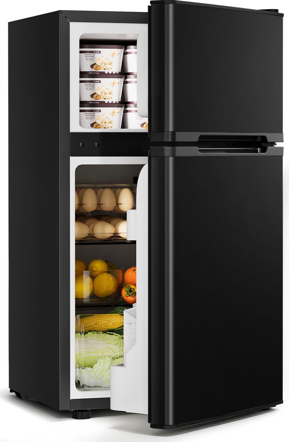 Feelfunn 3.2 Cu.Ft Mini Fridge with Freezer - 2 Door Small Refrigerator, Mini Refrigerator with Adjustable Thermostat, Removable Shelves, Mini Fridge for Bedroom, Office, Dorm, Apartment, Black on Fridge.com