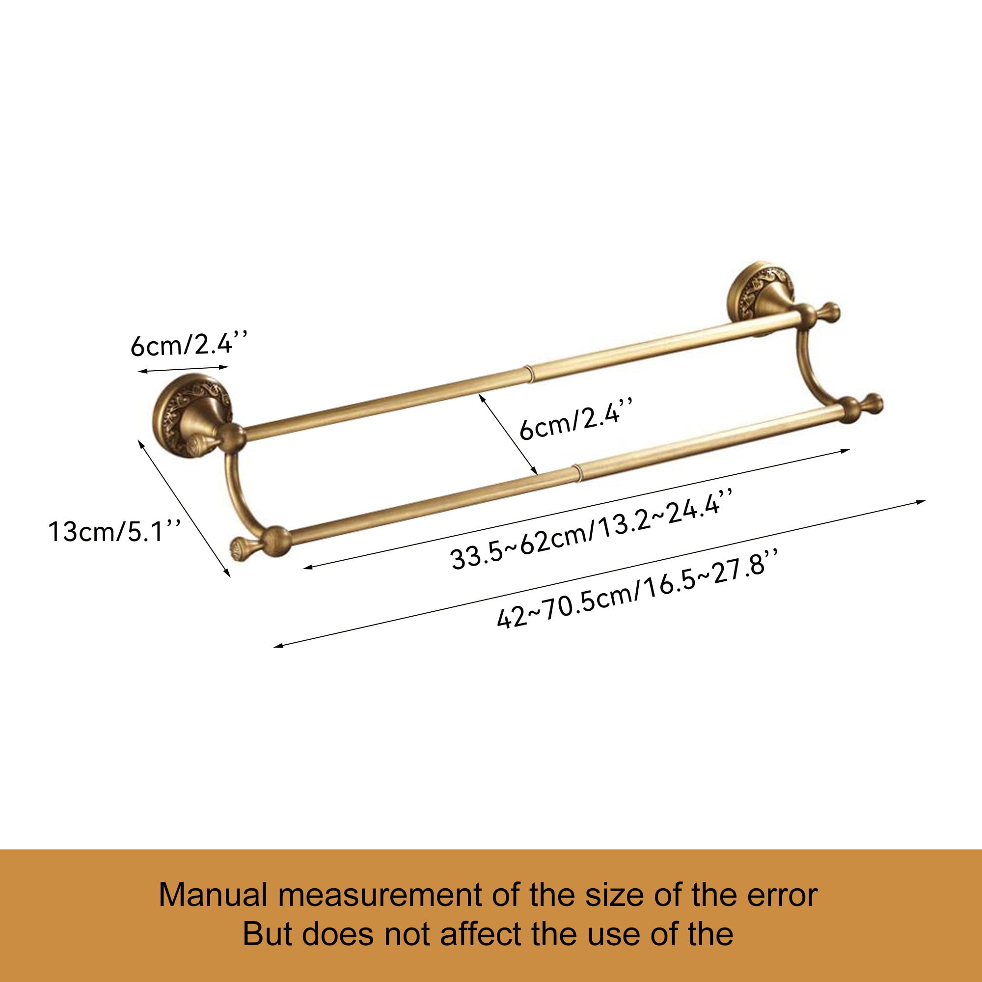 Wall Mounted Bathroom Double Towel Rack, Towel Bar Adjustable 15.5 to 27.5 Inch Antique Brass Pattern Carving,Brushed Bronze