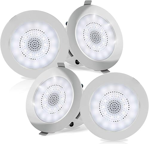 Pyle Altavoces en pared de techo de 4 pulgadas, 320 vatios máximo, sonido estéreo de 2 vías, diseño empotrado con receptor inalámbrico BT, luz LED y