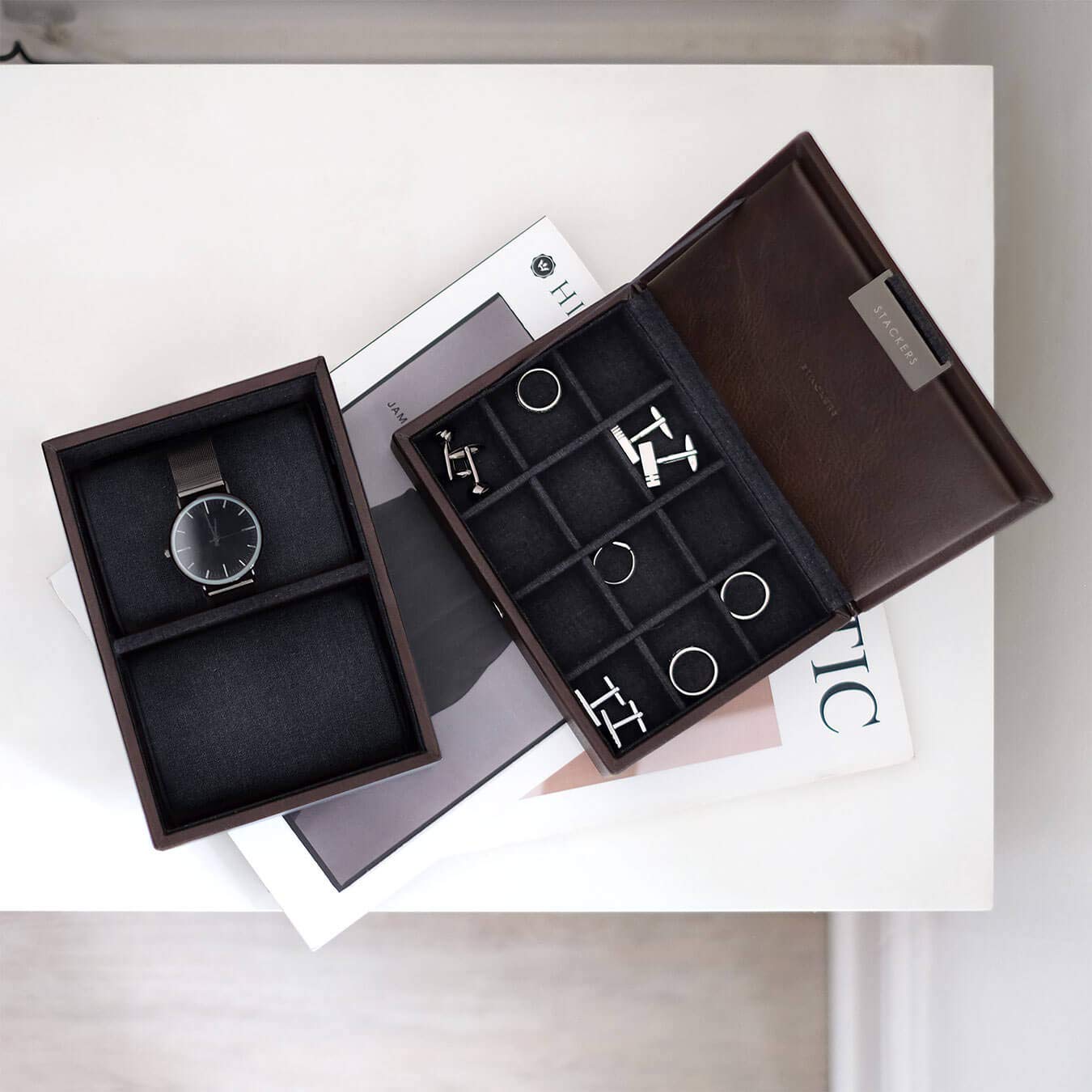 Stackers Set di orologi e gemelli marrone