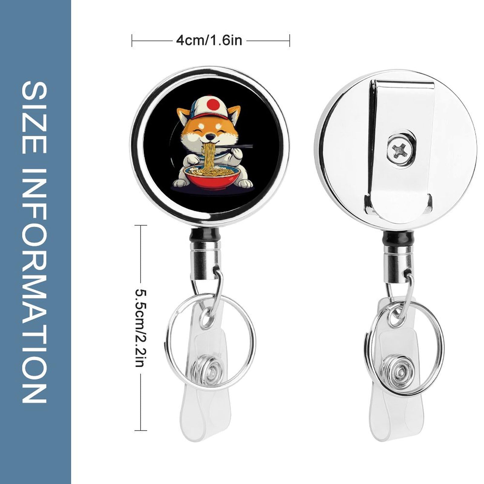 Shiba Dog Japanese Ramen Retractable Badge Holder Metal ID Name Holder Key Ring with Belt Clip