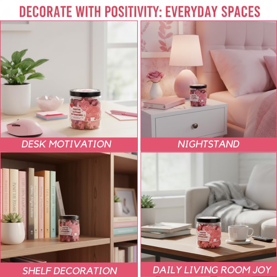 DEARMINE Positive Elephant Jar with 60 Affirmation Cards, Elephant Gifts, Christmas Home Office Desk Decoration, Friendship Gifts for Women, Gift for Best Friends, Sisters, Mom