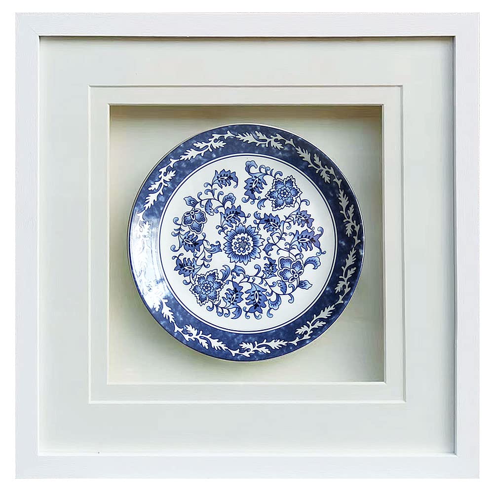 2020inch bule and white porcelain wall art with White Framed Front Glass,chinoiserie decor for living room or Study room etc. (Pattern D)