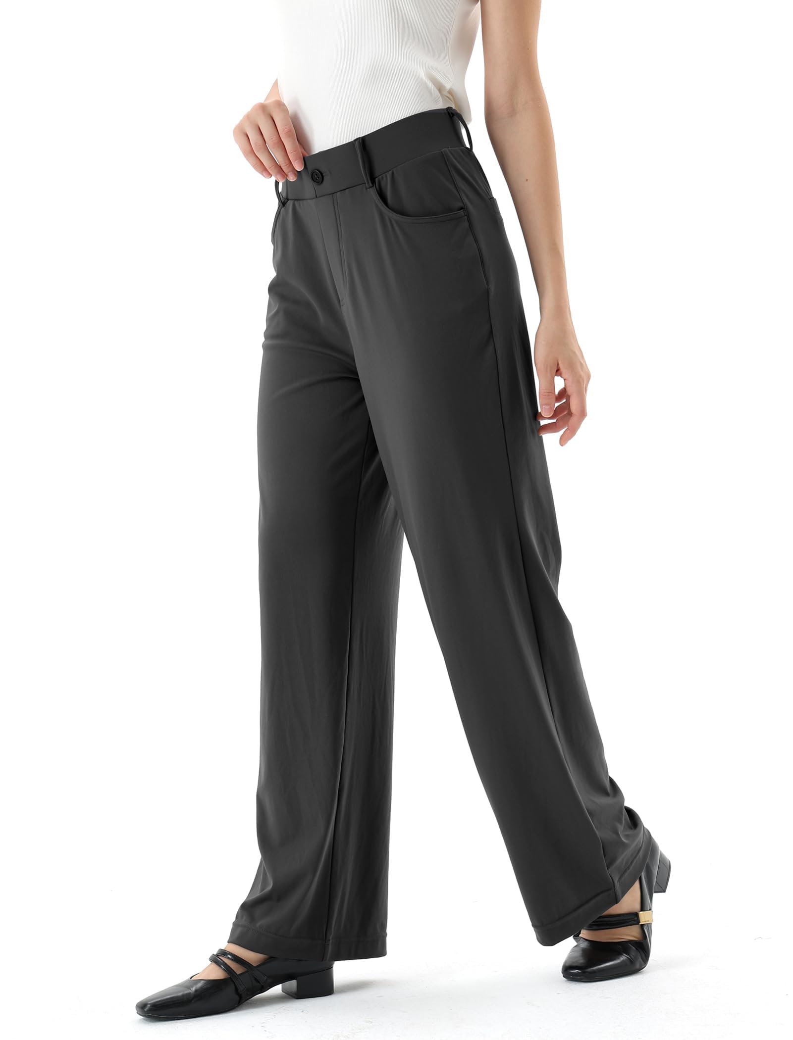 Womens Work Dress Pants Straight Leg Business Pants Pull On Slim-fit Casual Slacks