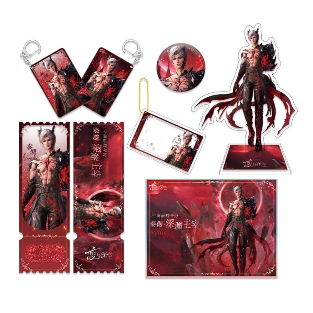 FEIDIAO Love & Deepspace Goods Set Sylus Figure Badge Keychain Pendant Sylus Poster Stand Collections Card for Fans 6pcs