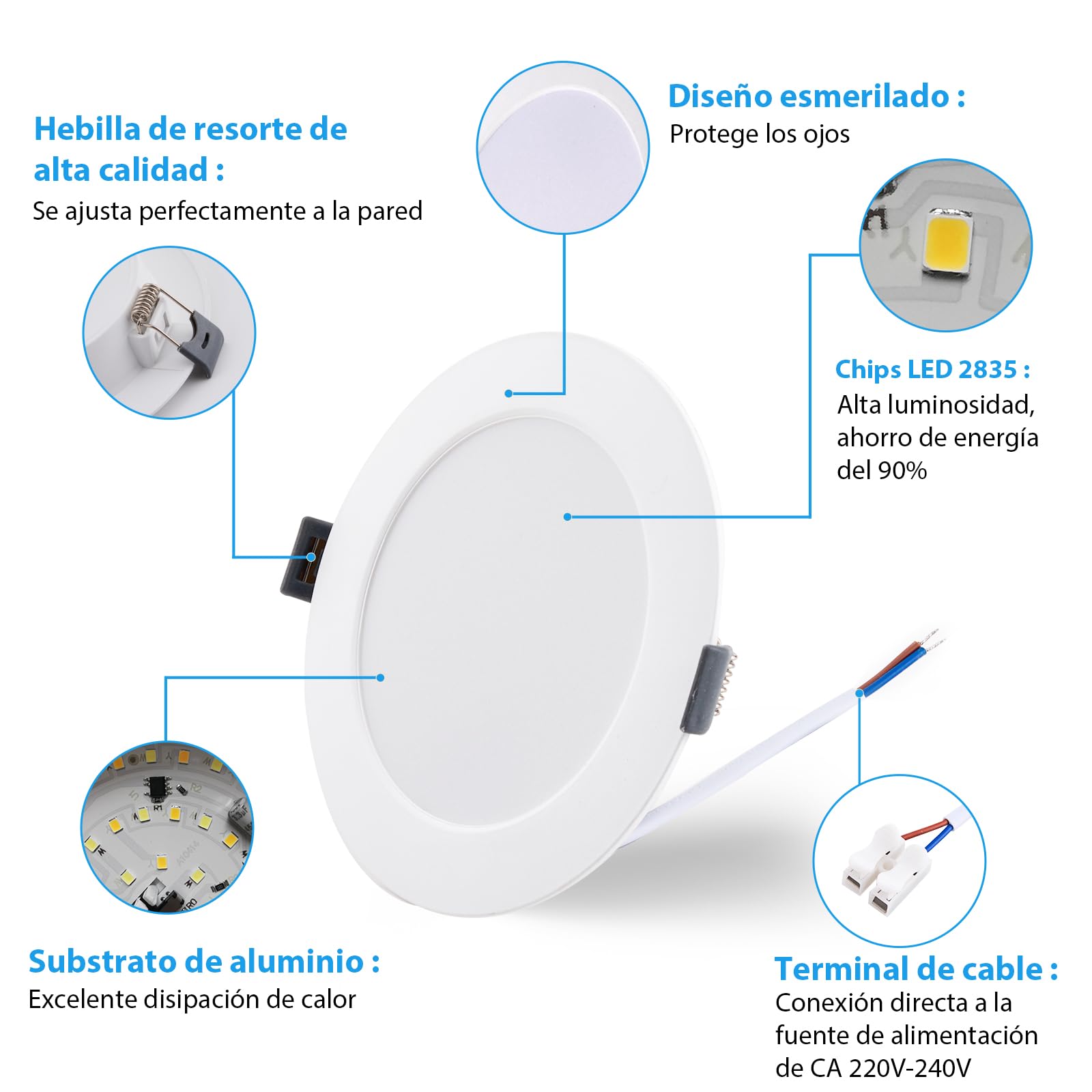 Lote de 20 focos LED empotrables (7 W, foco de baño, IP44, blanco cálido, blanco neutro/blanco frío, 3000 K, 4000 K/6000 K, focos LED de techo para cocina salón, agujeros Ø95-110 mm