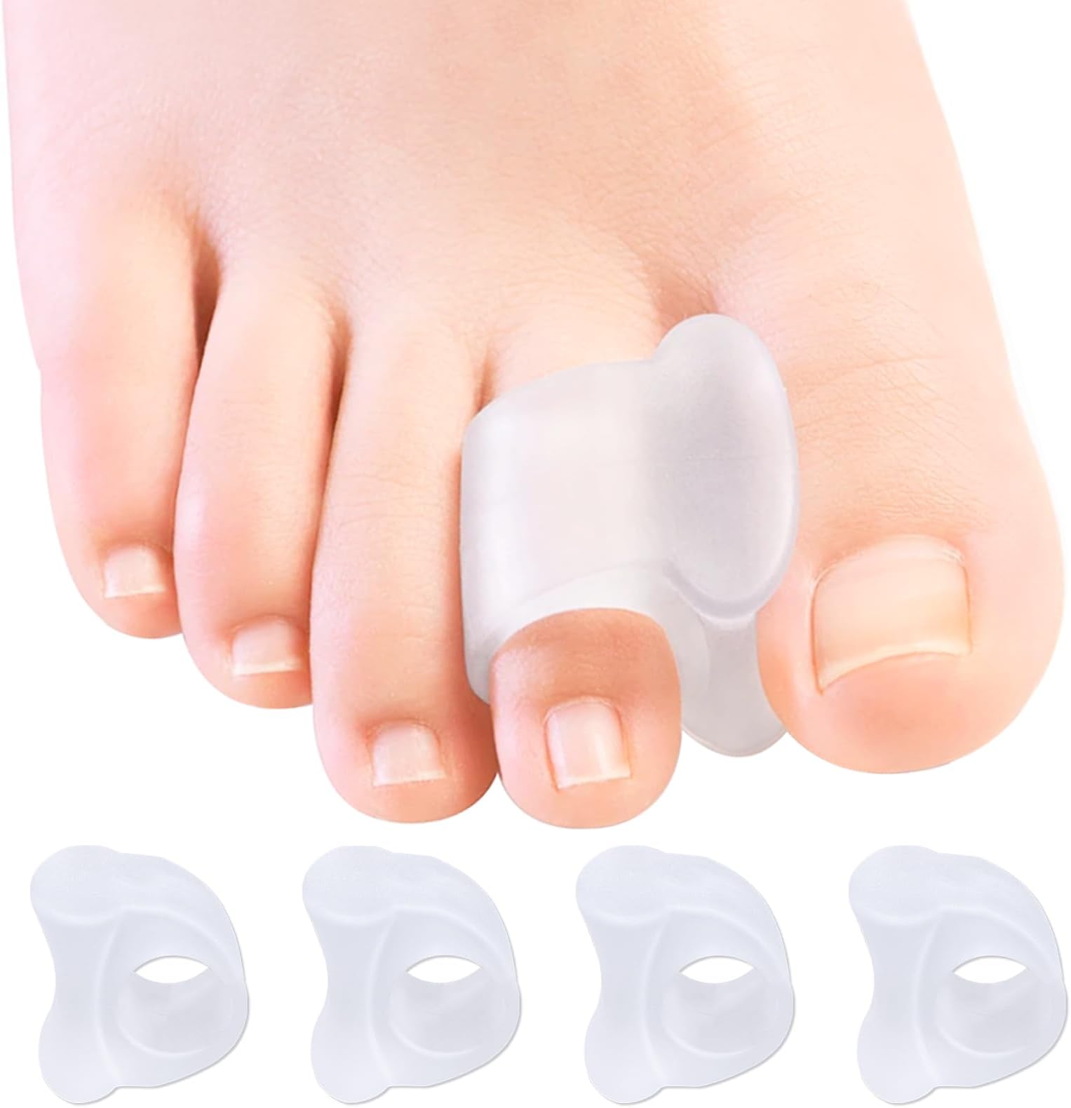 Pack of 4 Gel Toe Separators for Overlapping Toes, Toe Spacers Correct Toes, Toe Spacers for Men and Women, Big Toe Alignment, Bunion Relief, Corrector and Spacer (White)