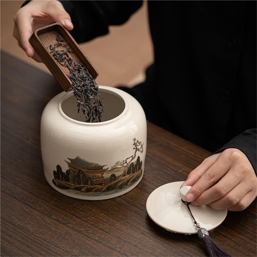 Organizador de Bolsitas de Té Tarros de cerámica for almacenamiento de té a granel, caja de regalo creativa de doble tarro, contenedor de té de estilo chino Retro, caja de regalo de té sellada Organiz
