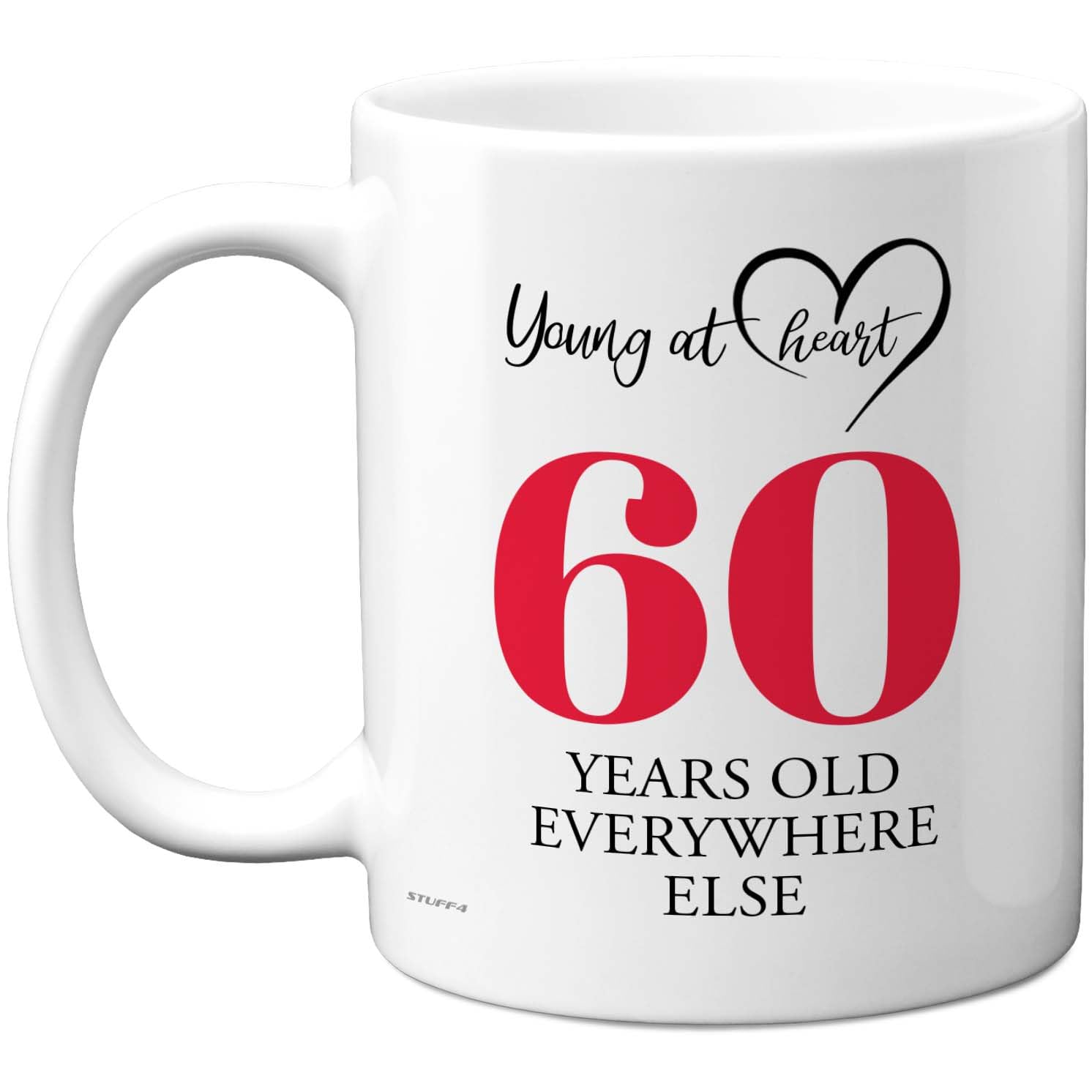 60th Birthday Gifts for Women Men, Cheeky Novelty Mug Young at Heart, Gag Joke Gifts, Perfect Funny Mugs for Sixty Sixtieth Birthday Present, 11oz Ceramic Coffee Mugs
