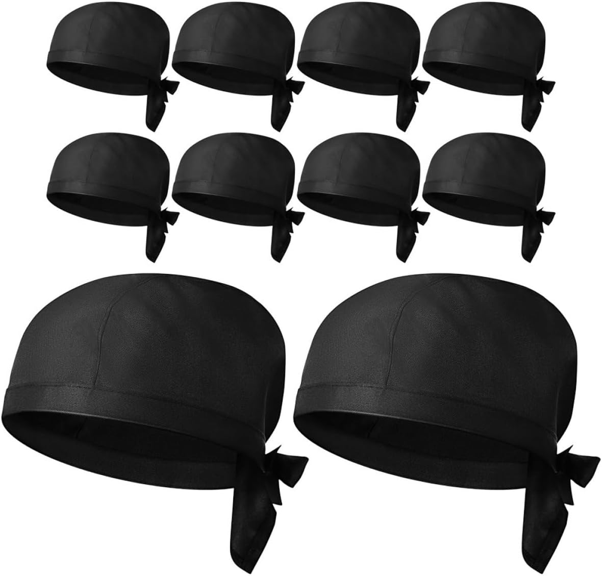 10pcs Black Chef Hats Tie Back Cooking Caps Breathable Cotton Kitchen Uniform Hat for Restaurant Staff Unisex Food Service Cooking Headwear