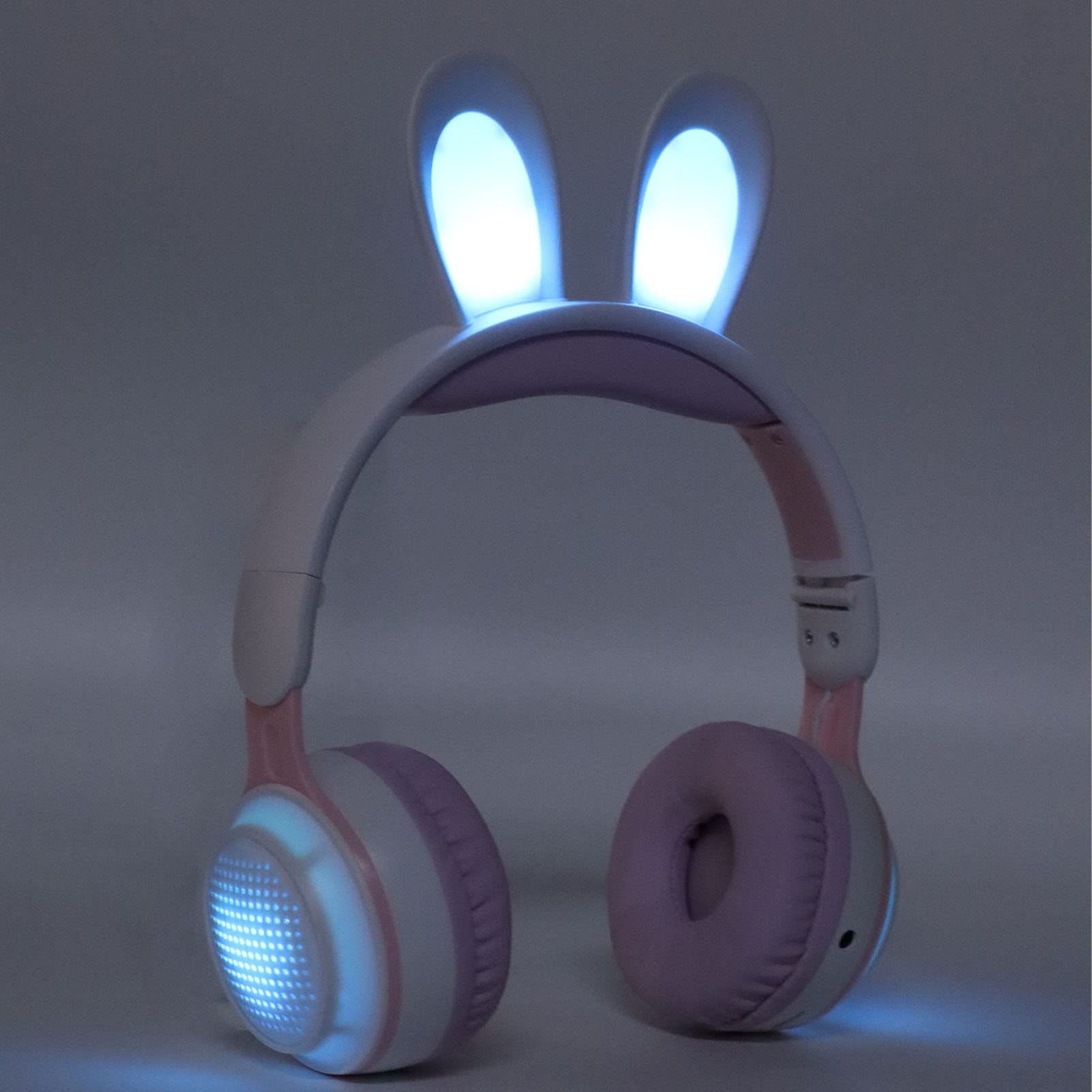 Yunseity Auriculares para Niños, Auriculares Bluetooth 5.0 con Oreja de Conejo, Auriculares Inalámbricos Plegables con Luz LED sobre la Oreja, Soporte TF/AUX, Regalos para Niños, Niños(Polvo Blanco)