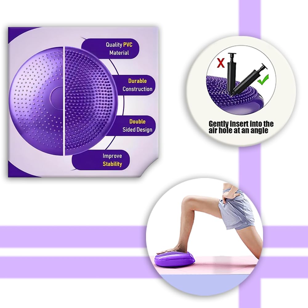 Lot de 2 coussins d'équilibre pour adultes avec pompe à air, diamètre 33 cm, pour équilibre, massage, physique, pour le cœur, la coordination, le fitness du dos