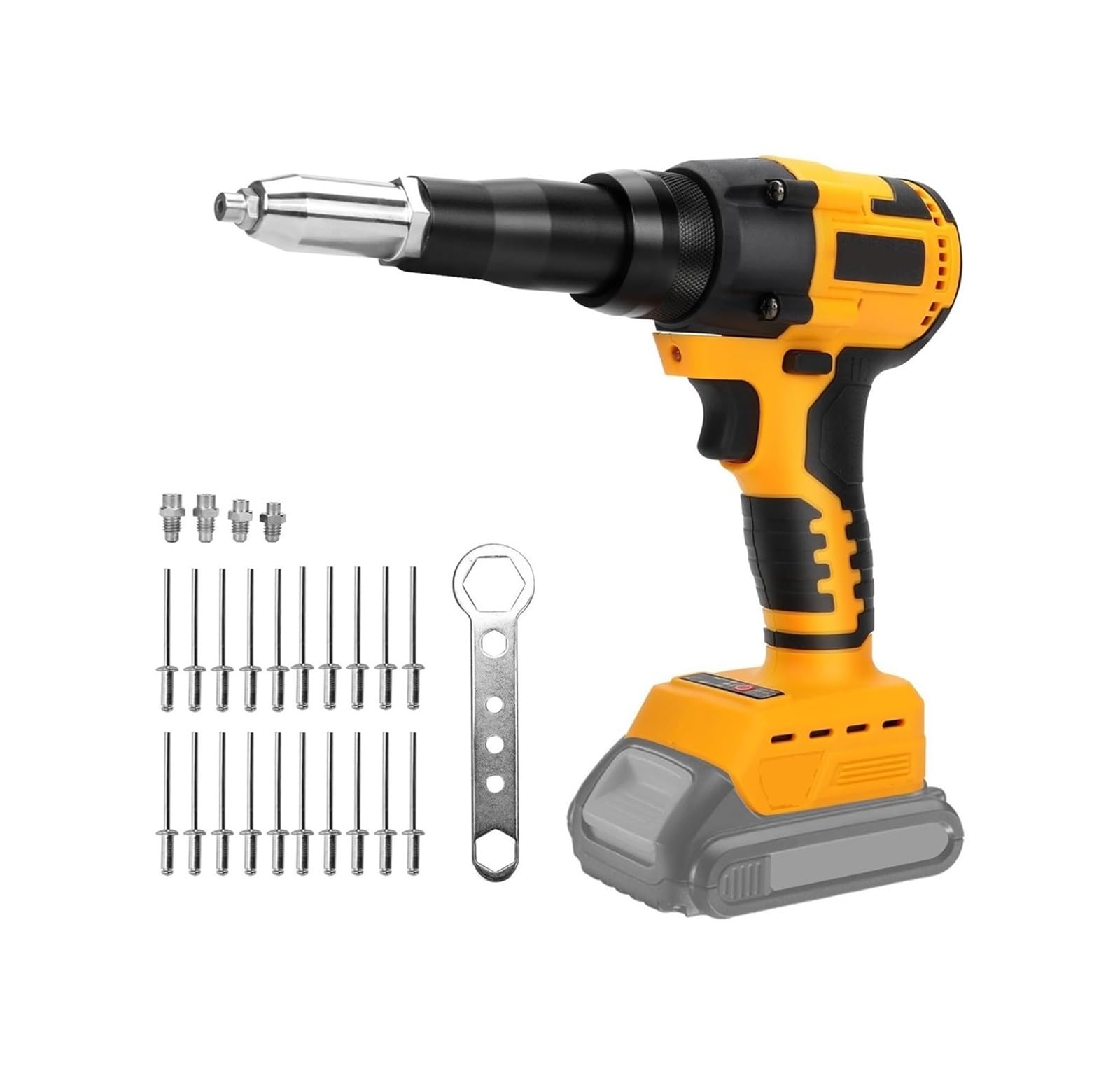 Fbftgmrmta One Color Cordless Brushless Rivet Gun With 4 Nose Sizes & Aluminum Rivets