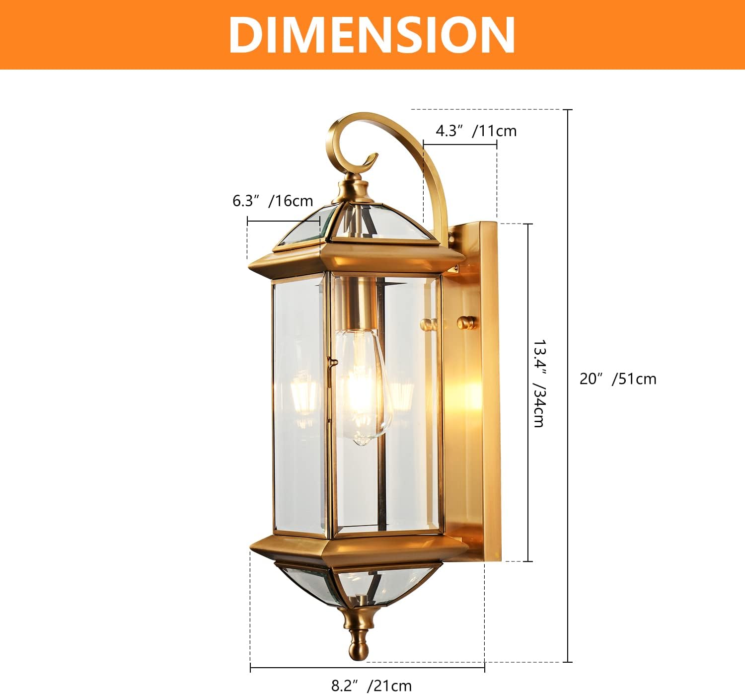 Milaii Copper Exterior Wall Light 20 H Outdoor Light Fixture Waterproof Wall Sconce Oil Rubbed Brass Porch Light with Clear Glass Lantern Wall Mount Lights for House Garage Patio Aisle