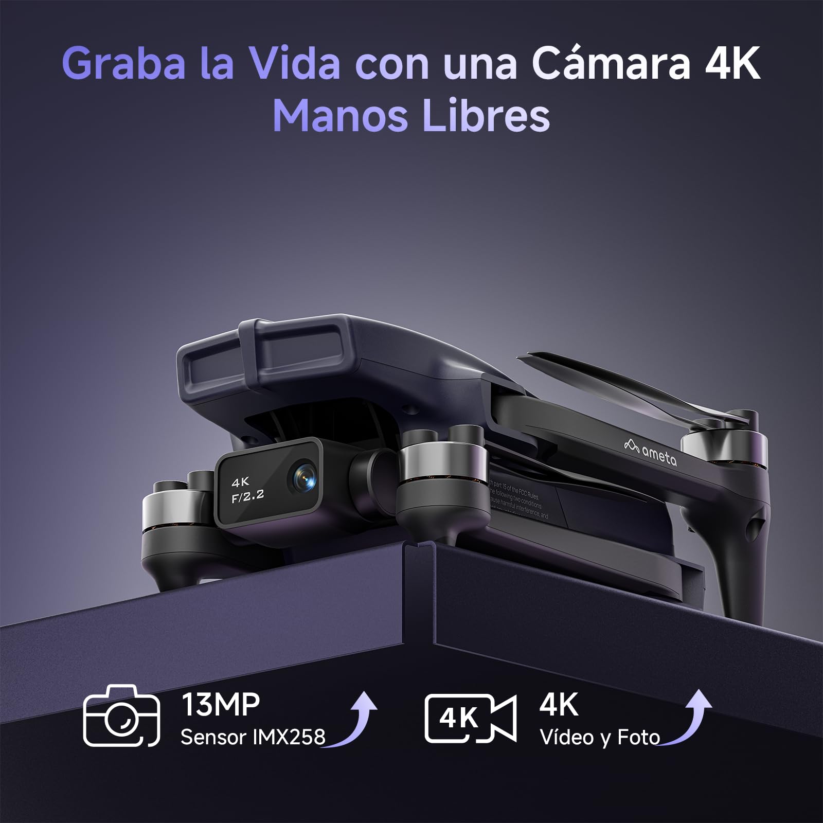 Ameta Dron con Camara 4K, S20 Pro GPS Drone para Adultos y Niños con Cámara/Retorno Automático/ 50 Minutos de Vuelo/Sigueme/Modos Inteligentes/Gestos Control, Mini Dron Menos de 249g